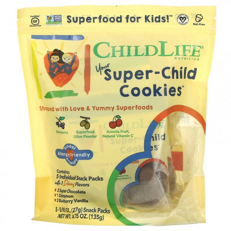 ChildLife, Your Super-Child Cookies, печенье, ассорти вкусов, 5 индивидуальных упаковок со снеками, по 27 г (0,95 унции)