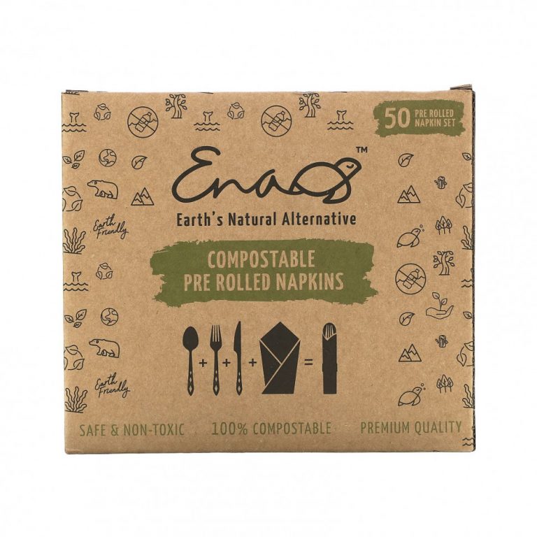 Earth’s Natural Alternative, Compostable Pre Rolled Napkins with Knife, Fork and Spoon, 50 Rolls