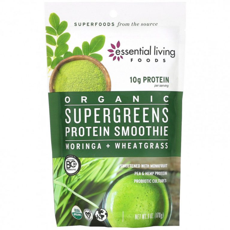 Essential Living Foods, Органический протеиновый смузи Supergreens, 170 г (6 унций)