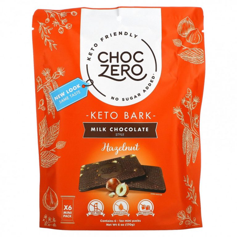 ChocZero, Keto Bark, молочный шоколад, фундук, без добавления сахара, 6 батончиков по 1 унции