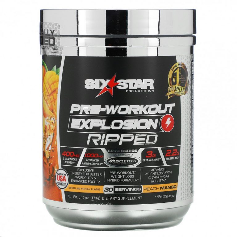 Six Star, Elite Series, Pre-Workout Explosion, предтренировочный для рельефа, персик и манго, 173 г (6,10 унции)