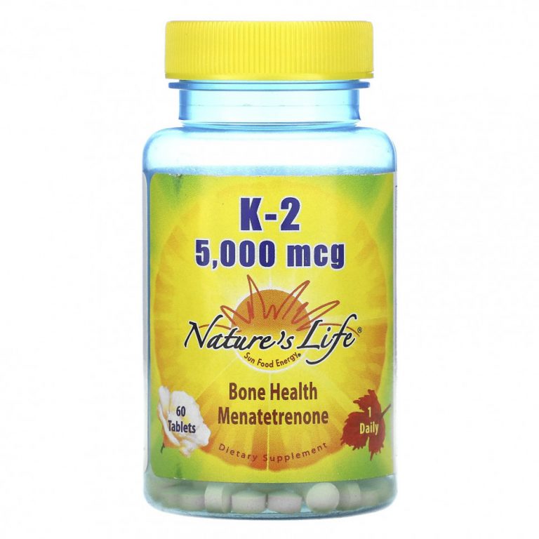 Nature’s Life, K-2, менатетренон, 5 000 мкг, 60 таблеток