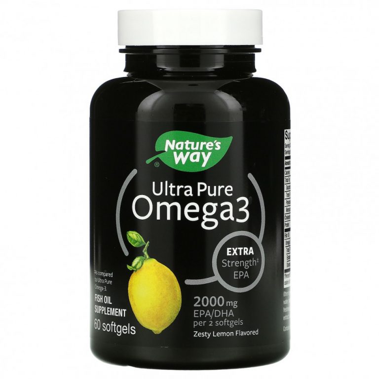 Nature’s Way, Ultra Pure Omega3, пикантный лимон, 1000 мг, 60 мягких таблеток