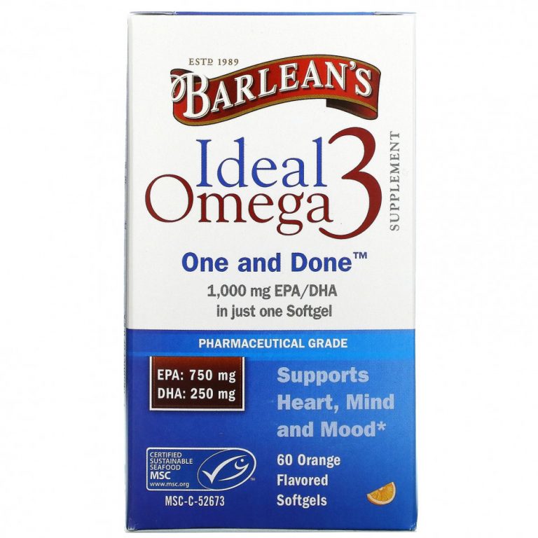 Barlean’s, Ideal Omega 3, апельсин, 1000 мг EPA / DHA, 60 мягких таблеток