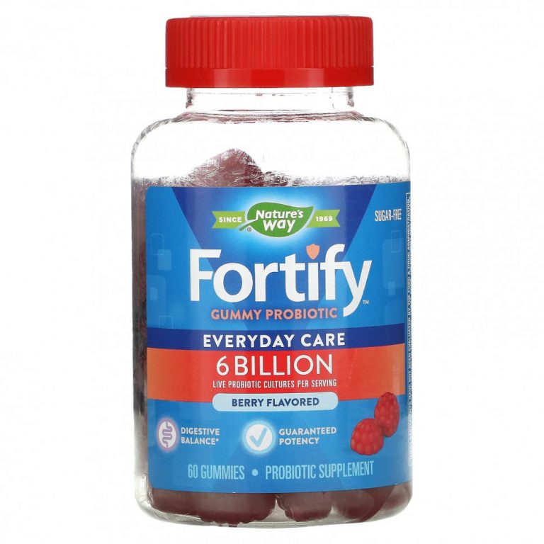 Nature’s Way, Fortify Gummy Probiotic, Sugar-Free, Berry Flavored, 6 Billion, 60 Gummies