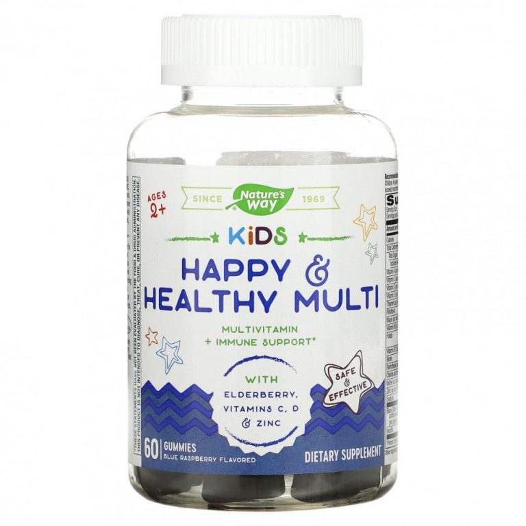 Nature’s Way, Kids, Happy & Healthy Multi, мультивитамины для детей от 2 лет, малиновый вкус, 60 жевательных мармеладок