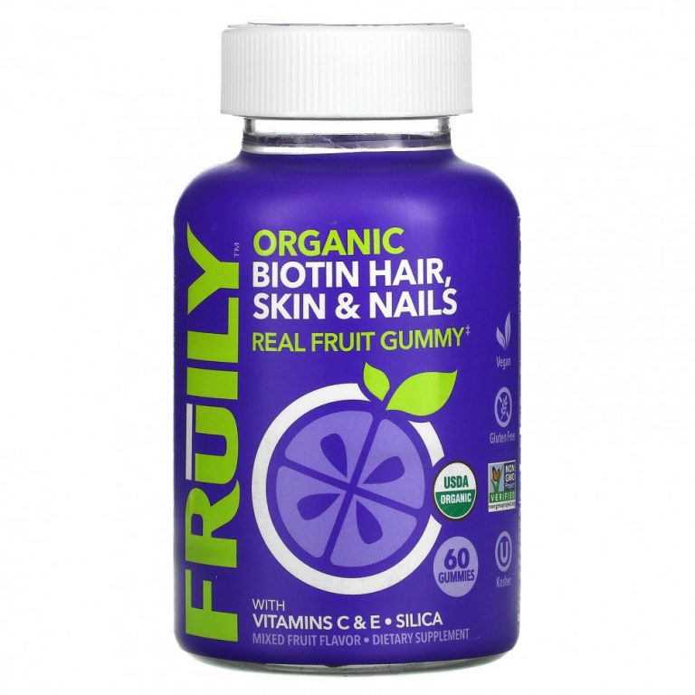 Fruily, Organic Biotin Hair, Skin & Nails, With Vitamins C & E, Zinc, Mixed Fruit, 60 Gummies