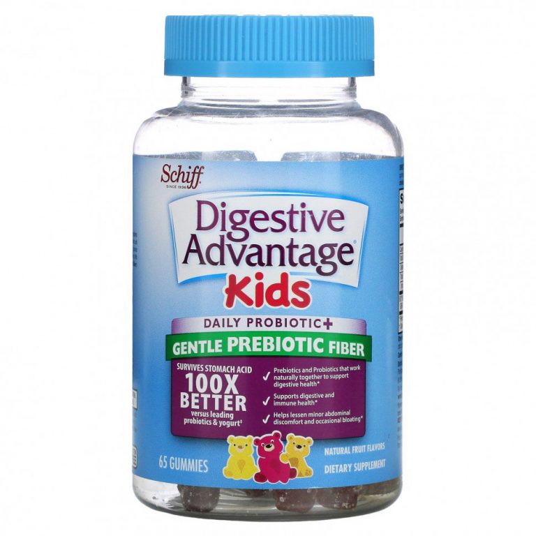 Schiff, Digestive Advantage Kids, Daily Probiotic + Gentle Prebiotic Fiber, Natural Fruit Flavors, 65 Gummies