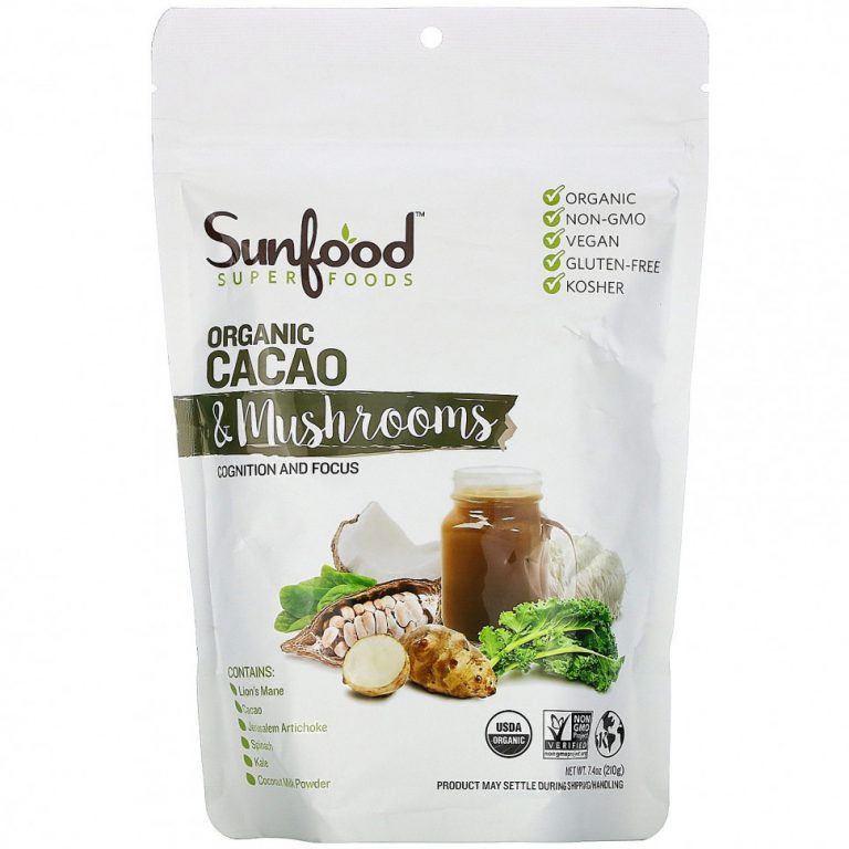 Sunfood, Superfoods, органическое какао и грибы, 210 г (7,4 унции)