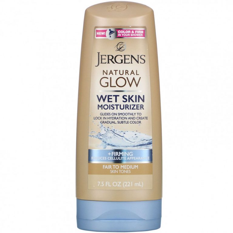 Jergens, Natural Glow, увлажняющее средство для нанесения на влажную кожу, придает упругость, для светлых и средних тонов кожи, 221 мл