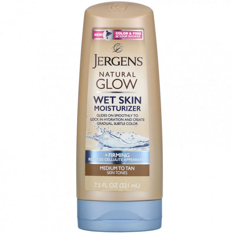 Jergens, Увлажняющее средство Natural Glow для нанесения на влажную кожу, укрепляющее, оттенок Medium to Tan (221 мл)