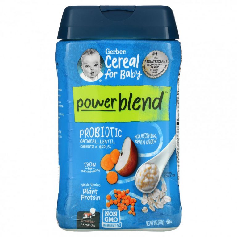 Gerber, Powerblend Cereal for Baby, Probiotic Oatmeal, Lentil, Carrots & Apples, Crawler, 8+ Months, 8 oz (227 g)