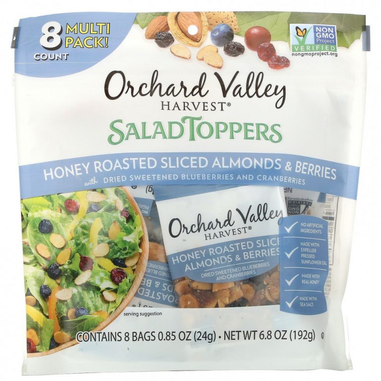 Orchard Valley Harvest, Salad Toppers, обжаренный в меде ломтики миндаля и ягод, 8 пакетиков по 24 г (0,85 унции)