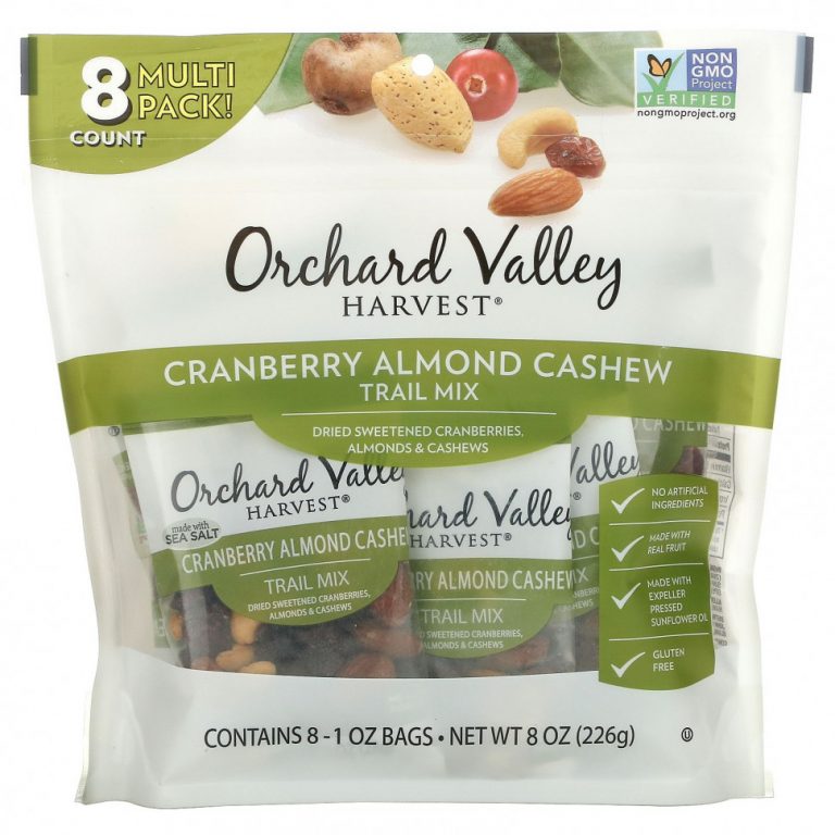 Orchard Valley Harvest, Смесь с клюквой и миндалем, кешью, 8 пакетиков, 226 г (8 унций)