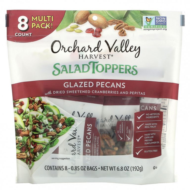 Orchard Valley Harvest, Salad Toppers, глазированные орехи пекан с сушеной подслащенной клюквой и пепитами, 8 пакетиков, 192 г (6,8 унции)