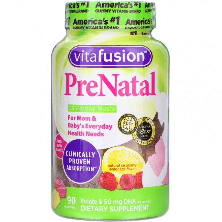 VitaFusion, PreNatal, пренатальная добавка с фолатом и ДГК, с натуральным вкусом малины и лимона, 90 жевательных таблеток