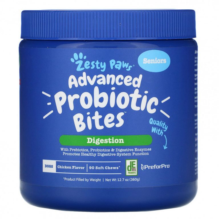 Zesty Paws, Advanced Probiotic Bites для собак, пищеварение, пожилые люди, куриный вкус, 90 мягких жевательных кусочков, 12,7 унций (360 г)