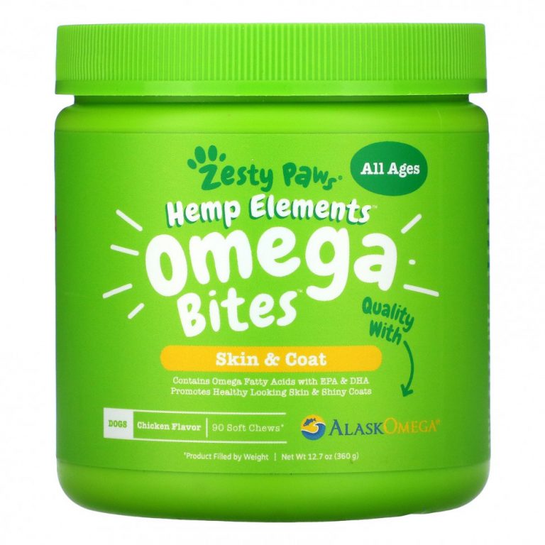 Zesty Paws, Hemp Elements, Omega Bites, для собак, для всех возрастов, с курицей, 90 жевательных таблеток