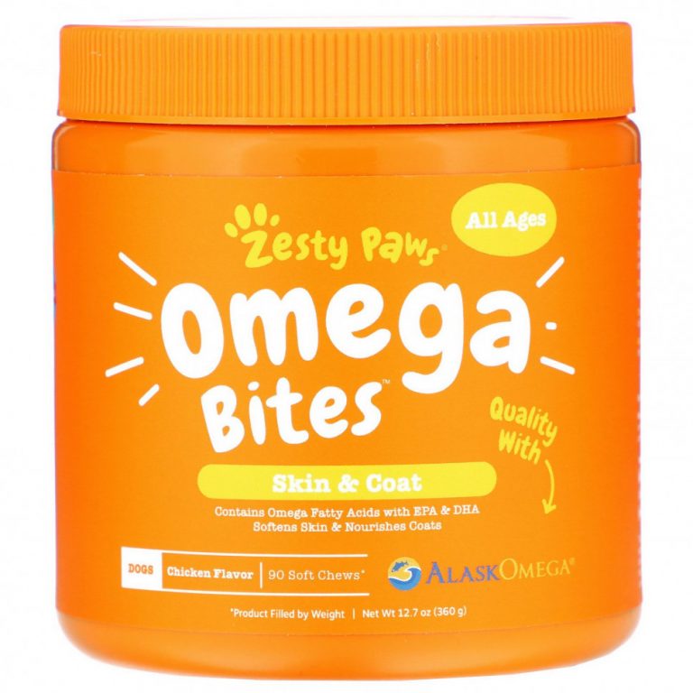 Zesty Paws, Omega Bites, добавка для собак, для любого возраста, со вкусом курицы, 90 мягких жевательных таблеток