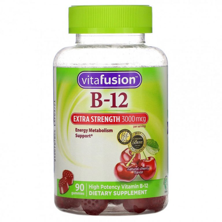 VitaFusion, Extra Strength B-12, Натуральный вишневый вкус, 1,500 мкг, 90 жевательных таблеток