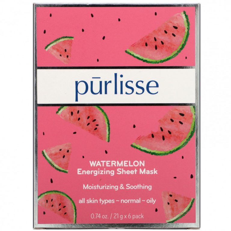 Purlisse, Watermelon, Energizing Sheet Mask, 6 Sheets, .074 oz (21 g) Each