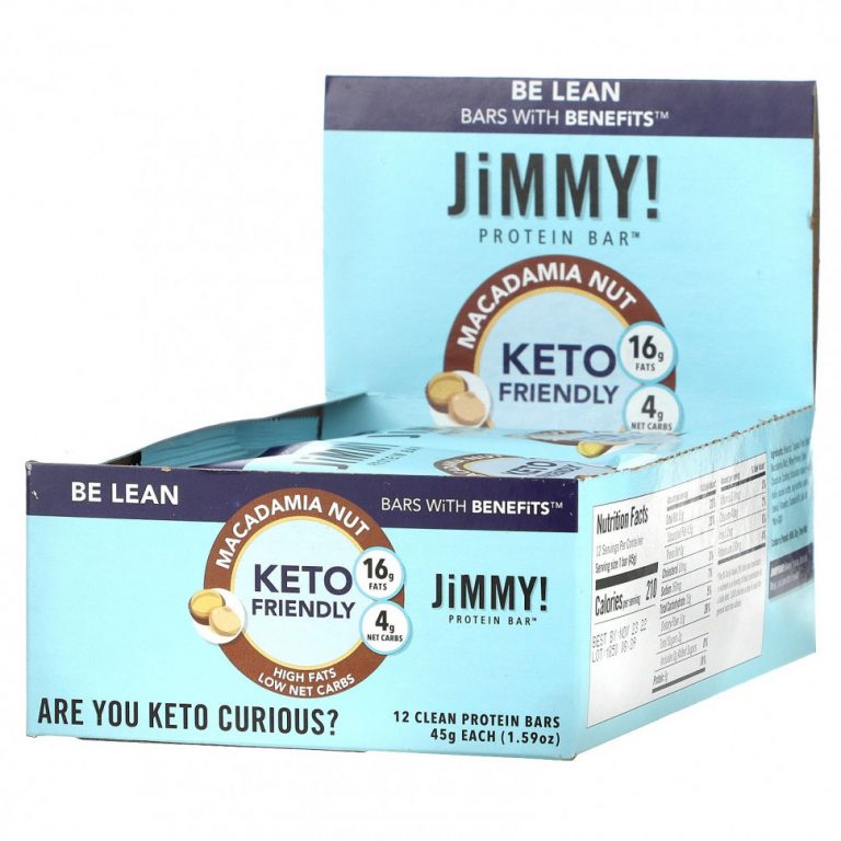 JiMMY!, Be Lean Bars With Benefits, орех макадамия, 12 протеиновых батончиков, 45 г (1,59 унции)