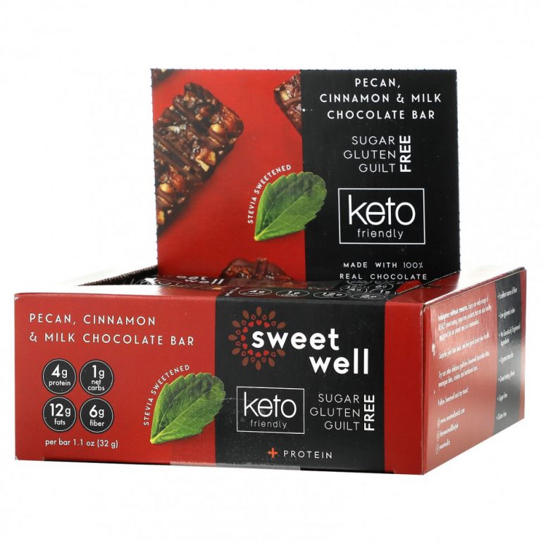 Sweetwell, Keto Bar, батончик с пеканом, корицей и молочным шоколадом, 10 батончиков, 32 г (1,1 унции)