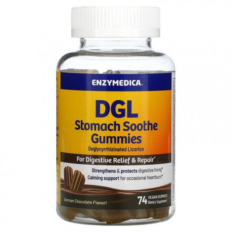 Enzymedica, DGL Stomach Soothe Gummies, немецкий шоколад, 74 веганских жевательных мармеладки