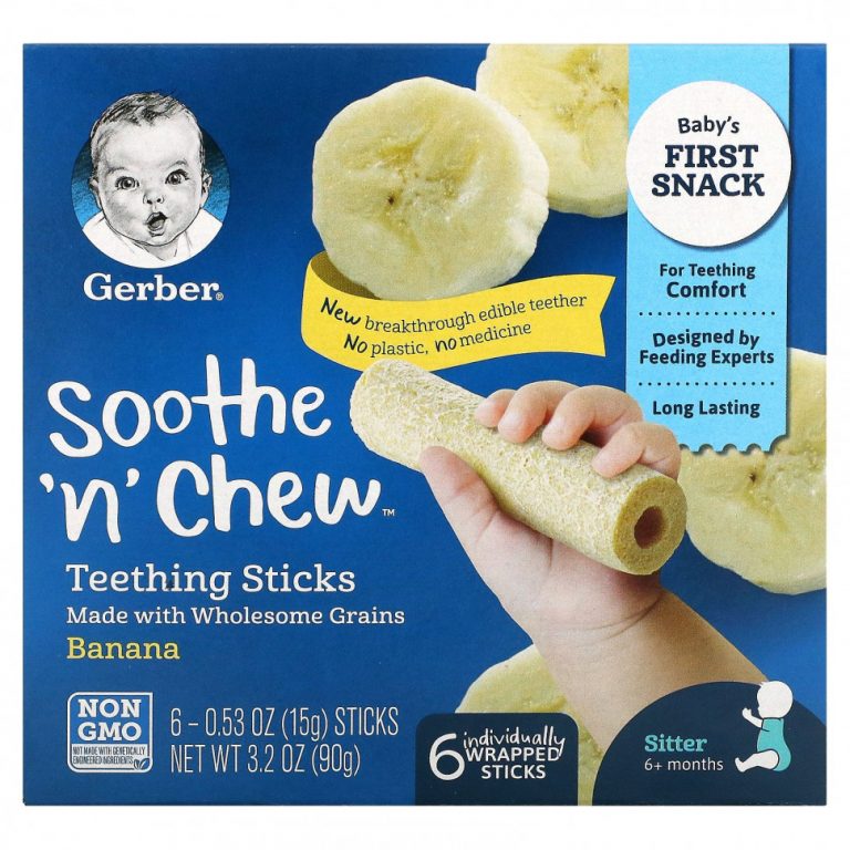 Gerber, Soothe ‘N’ Chew, палочки для прорезывания зубов, от 6 месяцев, банан, 6 стиков в индивидуальной упаковке, 15 г (0,53 унции)