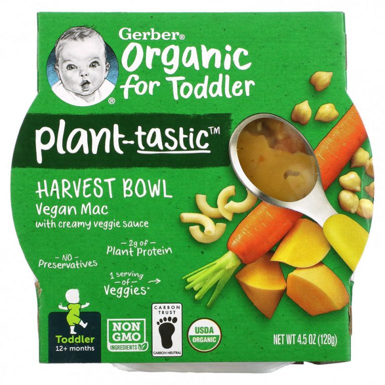 Gerber, Organic, Harvest Bowl с растительным вкусом, от 12 месяцев, веганский Mac со сливочным вегетарианским соусом, 128 г (4,5 унции)