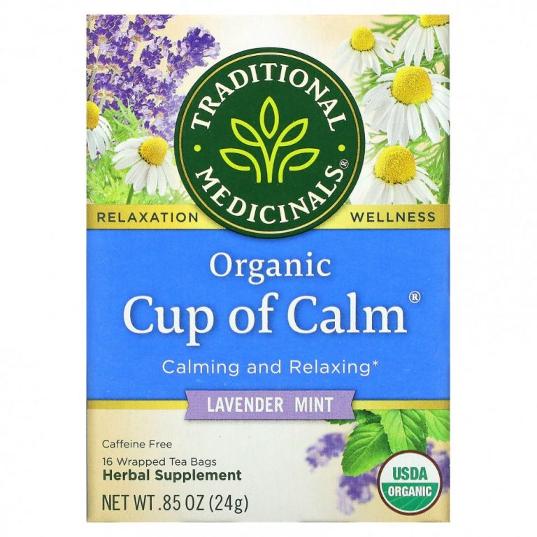 Traditional Medicinals, Organic Cup of Calm, лаванда и мята, без кофеина, 16 чайных пакетиков в упаковке, 24 г (0,85 унции)