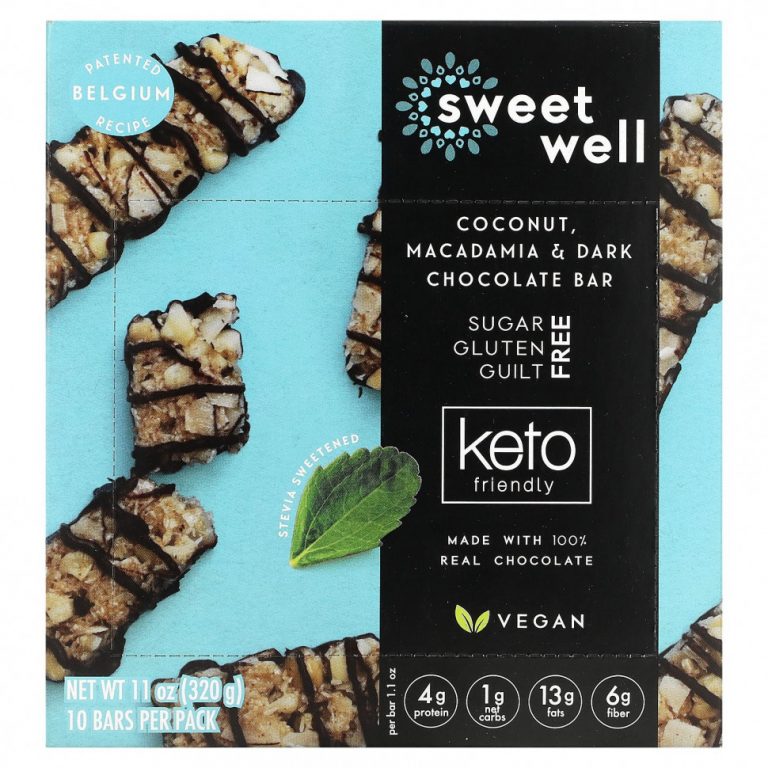 Sweetwell, Keto Bar, кокос, макадамия и темный шоколад, 10 батончиков по 32 г (1,1 унции)