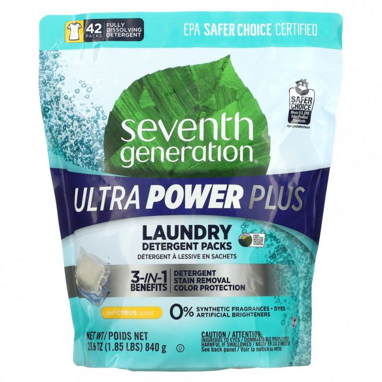 Seventh Generation, Средства для стирки, Ultra Power Plus, со вкусом цитрусовых, 42 упаковки, 840 г (29,6 унции)